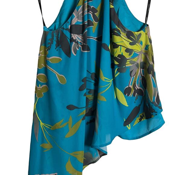 Marciano Blue Tropical Floral Print Halter Gold Chain Asymmetric Top Size Small - Picture 5 of 11